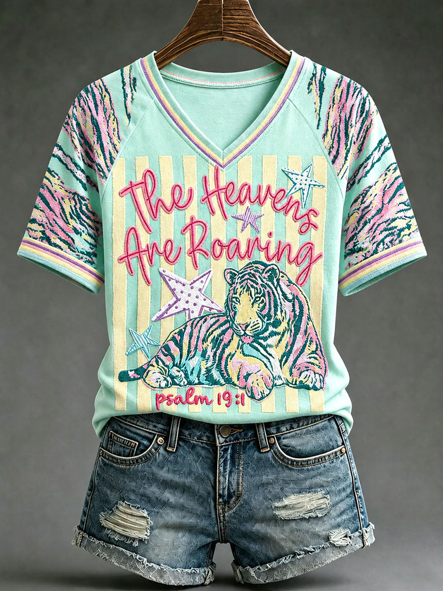 Women's "The Heavens Are Roaring" Christian V-Neck T-Shirts