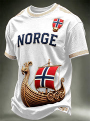 Men's Norge Viking Ship Norway Football & Flag Art Print short sleeves t-shirt