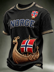 Men's Norge Viking Ship Norway Football & Flag Art Print short sleeves t-shirt