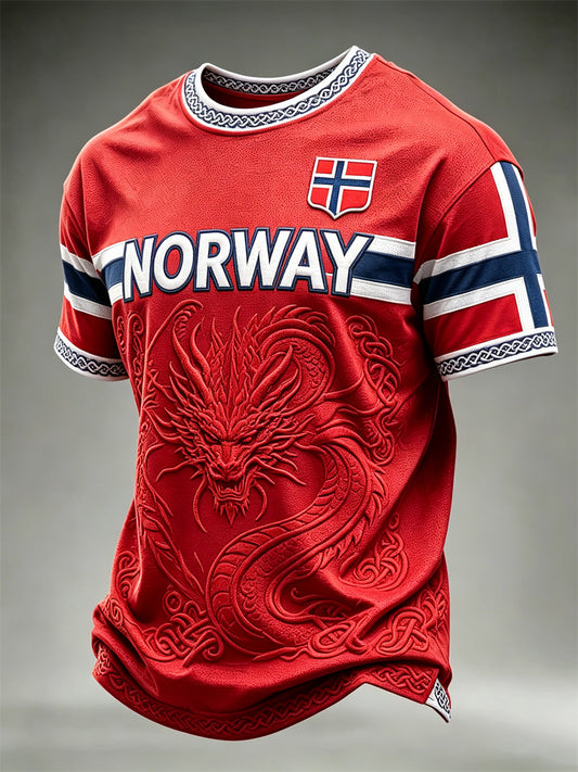 Men's Norway Viking Dragon Celtic Knot Flag Print short sleeves t-shirt