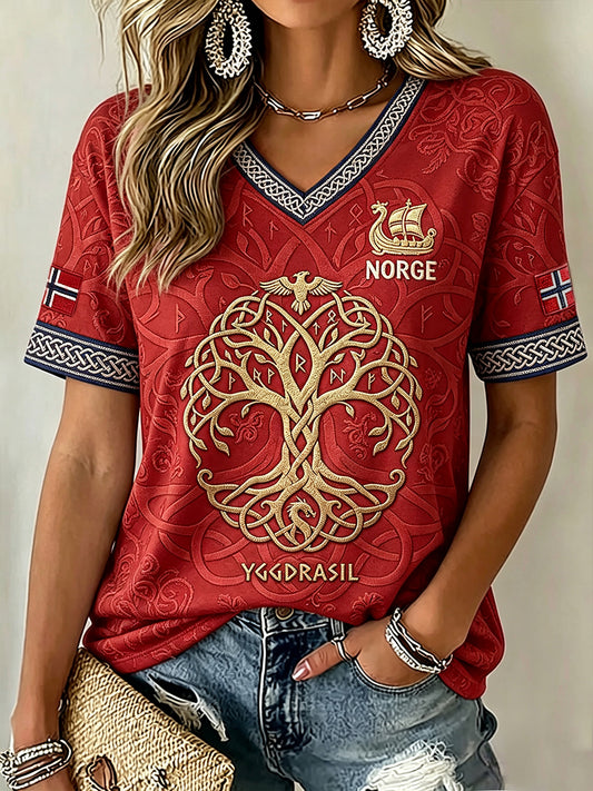 Women's Norway Viking Tree Of Life Flag Print Short-sleeved T-shirt