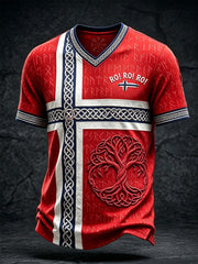 Men's Norway Viking Tree Of Life Celtic Flag Print V-neck T-shirt