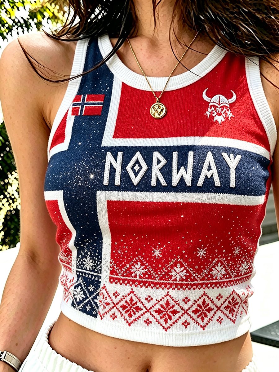 Women's Ethnic Norway Pattern Flag Print Casual Vest