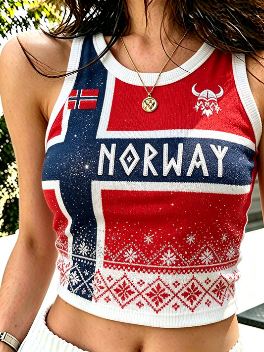 Women's Ethnic Norway Pattern Flag Print Casual Vest
