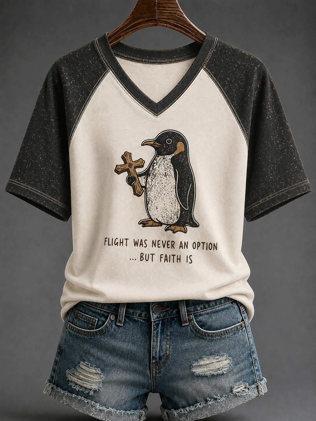 Women's Faith V-neck Off-shoulder Short-sleeved T-shirt