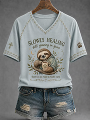 Women's Casual Faith-Inspired Graphic V-neck off-shoulder short-sleeved T-shirt