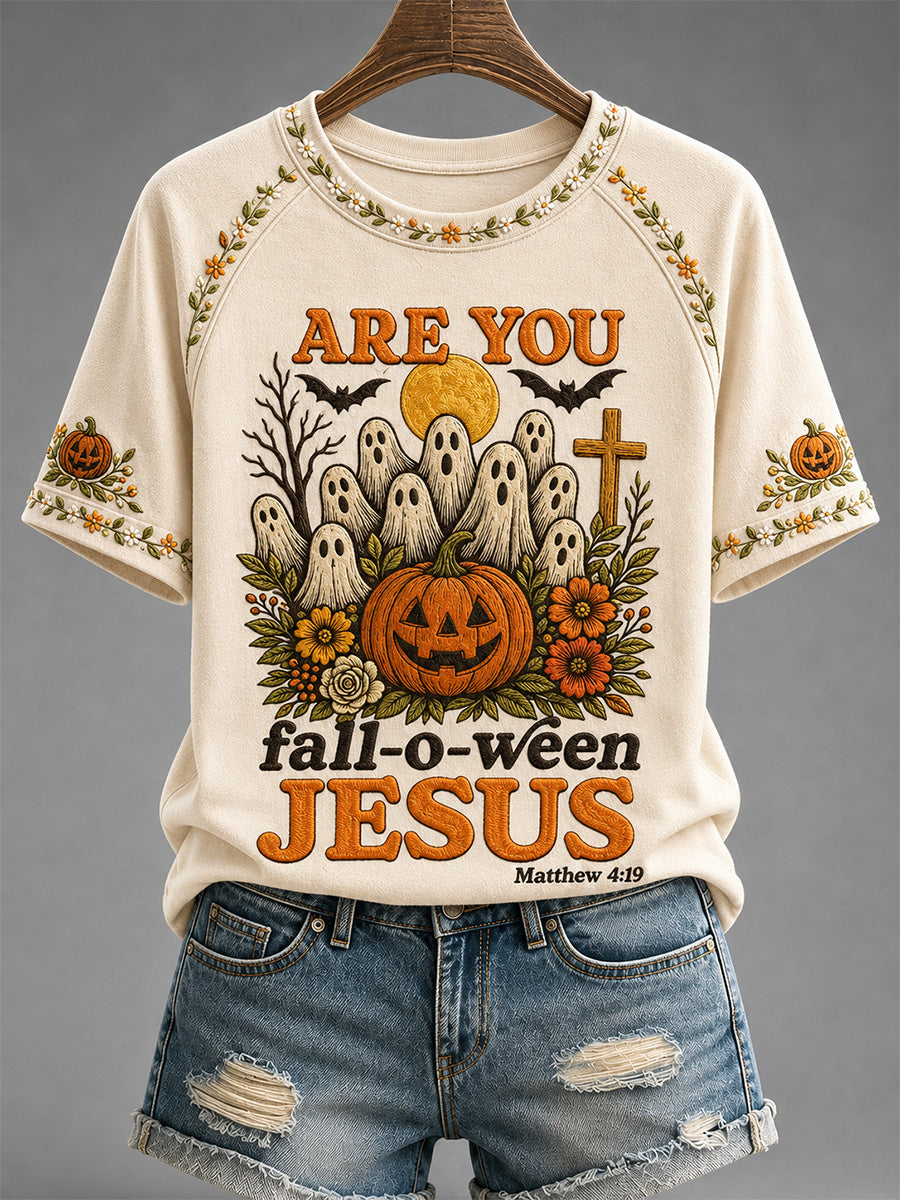 Women's Are You Fall-O-Ween Jesus Print Casual Tee