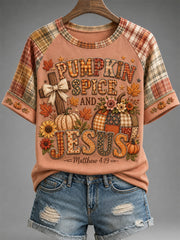Women's Pumpkin Spice And Jesus Christ Print Casual Tee