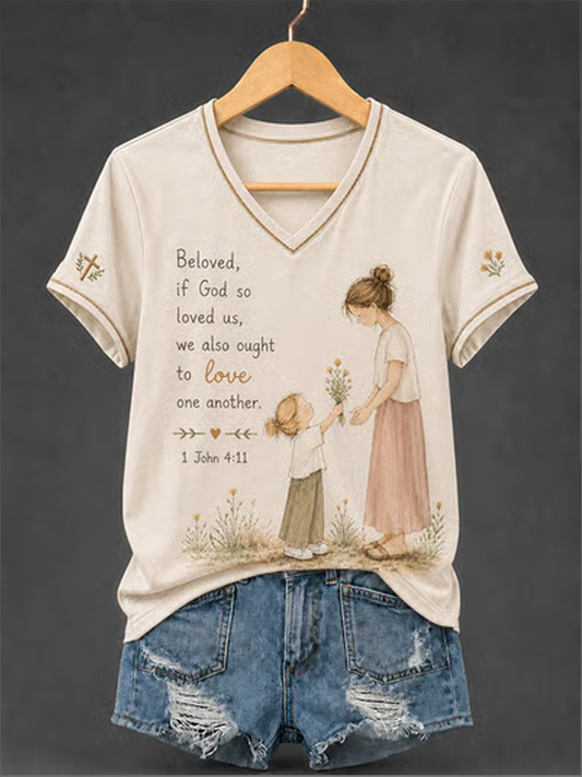 Women's Casual V-Neck Top with "Faith" Print