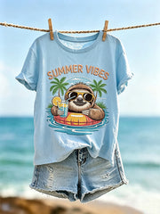 Women's Vacation Pattern Printed Casual Short Sleeve T-shirt