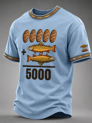 Men's Jesus 2 Fishes 5 Breads 5000 Chosen Against The Current Print Casual Tee