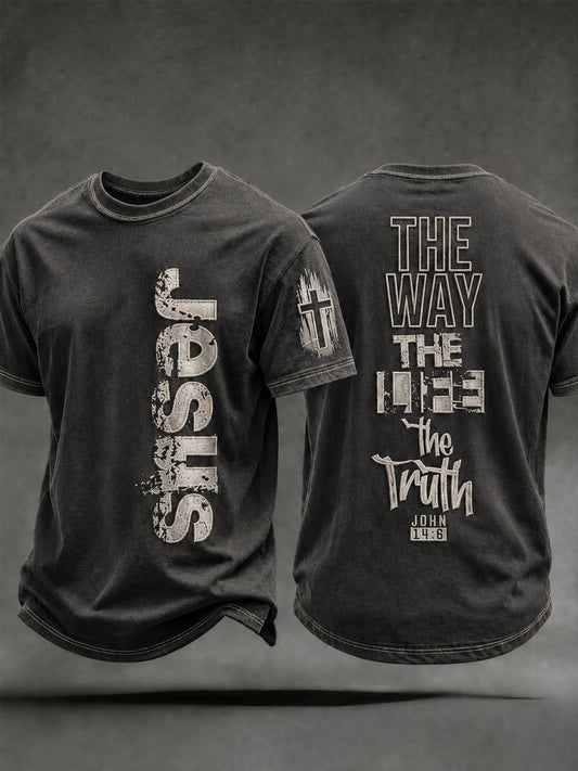 Men's Christian Jesus The Way The Truth The Life Cross Short Sleeve  T-shirt