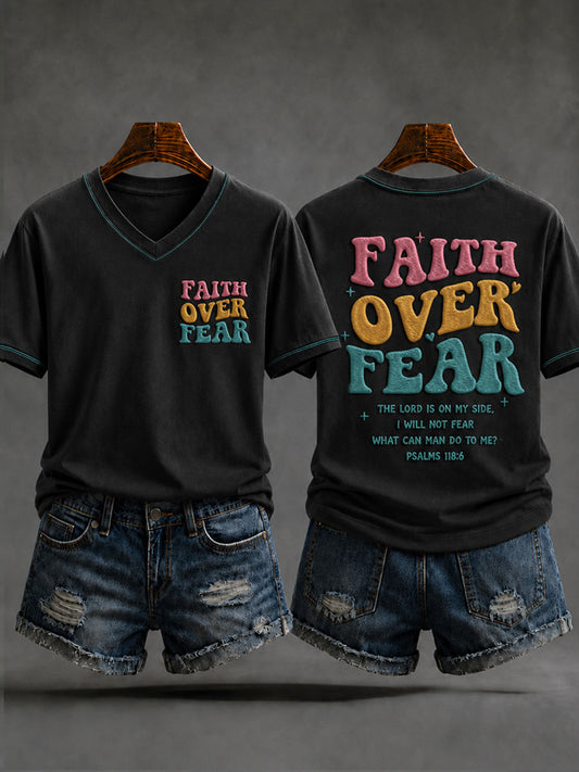Women's Christian Fear Over Fear V-neck Short Sleeve T-shirt