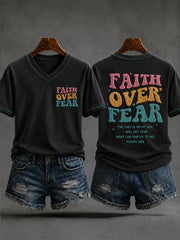 Women's Christian Fear Over Fear V-neck Short Sleeve T-shirt