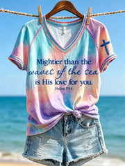 Women's Mightier Than the Waves of the Sea Is His Love for You Seascape Tie Dye Print short-sleeved T-shirt