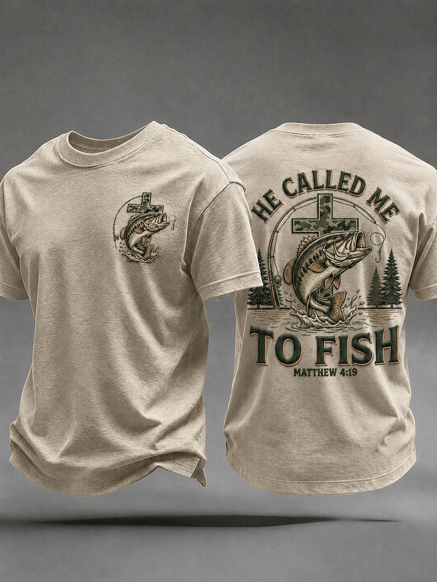 Men's 'He Called Me To Fish' Printed Casual T-Shirt