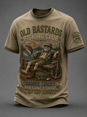 Men's Funny Old Bastards Fishing Club Lifetime Member Print Short Sleeve T-shirt