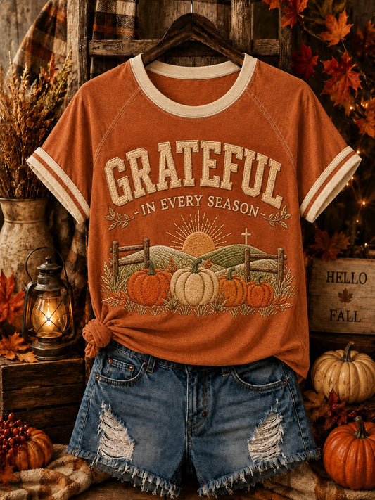 Women's Grateful In Every Season Printed Off-shoulder T-shirt