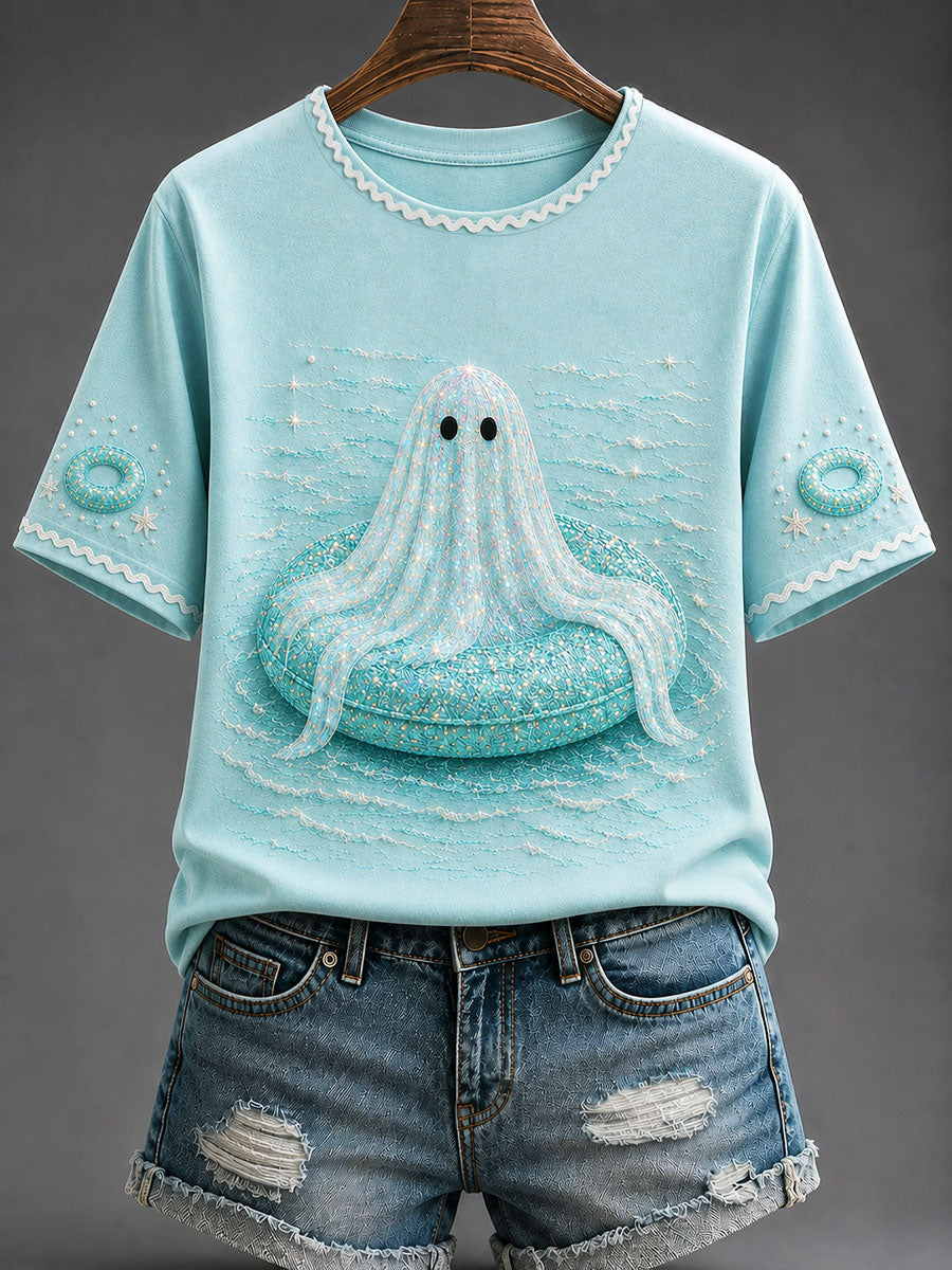 Women's Halloween Ghost Print Casual T-shirt