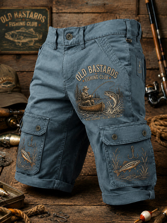 Men's Funny Old Bastards Fishing Club Lifetime Member Print Casual Cargo Shorts