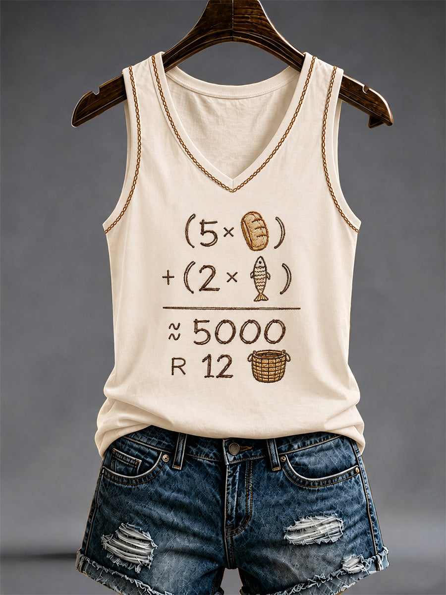 Women's Jesus 2 Fishes 5 Breads 5000 Chosen Against The Current Print Casual V-Neck Vest