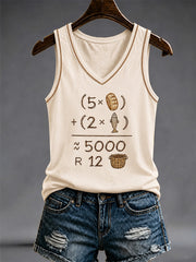 Women's Jesus 2 Fishes 5 Breads 5000 Chosen Against The Current Print Casual V-Neck Vest