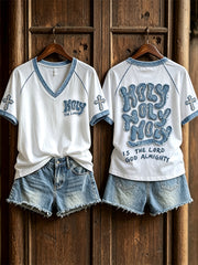 Women's Holy is the Lord God Almighty Vintage Denim Print short-sleeved T-shirt