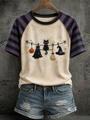 Women's Black Cat Print Casual T-Shirt