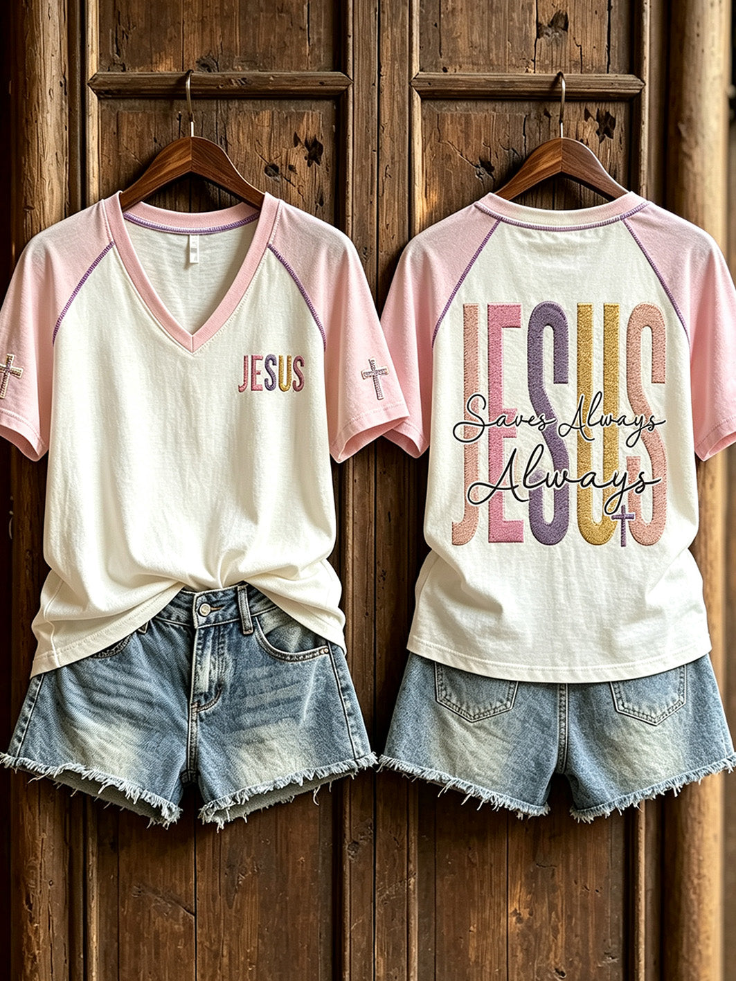 Women's Faith Theme Print Pattern Printed Leisure V-neck Short-Sleeved T-shirt