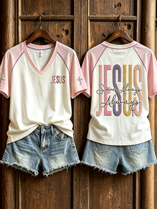 Women's Faith Theme Print Pattern Printed Leisure V-neck Short-Sleeved T-shirt
