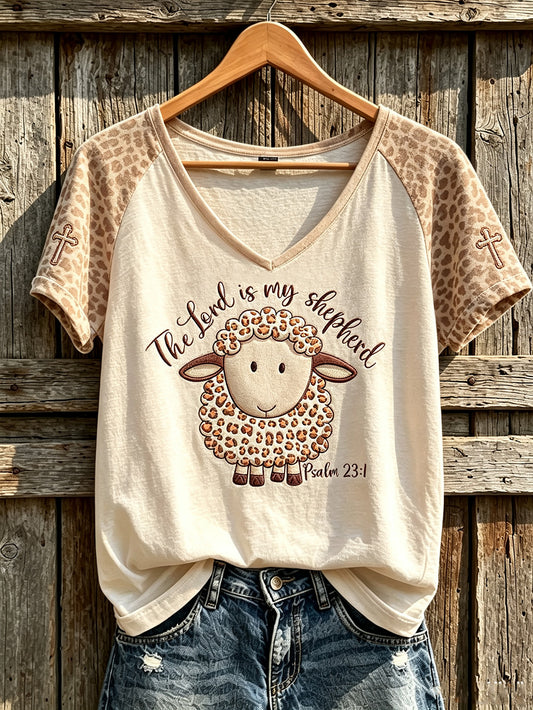 Women's Faith Theme Print Pattern Printed Leisure V-neck Short-Sleeved T-shirt