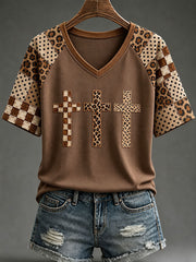 Women's Autumn Cross Christian V-Neck T-Shirts