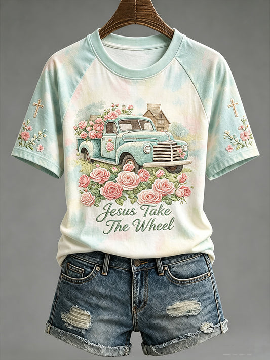 Women's faith-themed fun pattern printed casual short-sleeve T-shirt