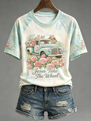 Women's faith-themed fun pattern printed casual short-sleeve T-shirt