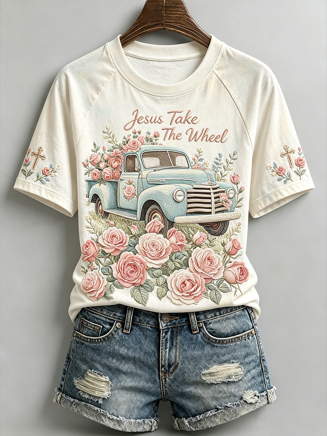 Women's faith-themed fun pattern printed casual short-sleeve T-shirt