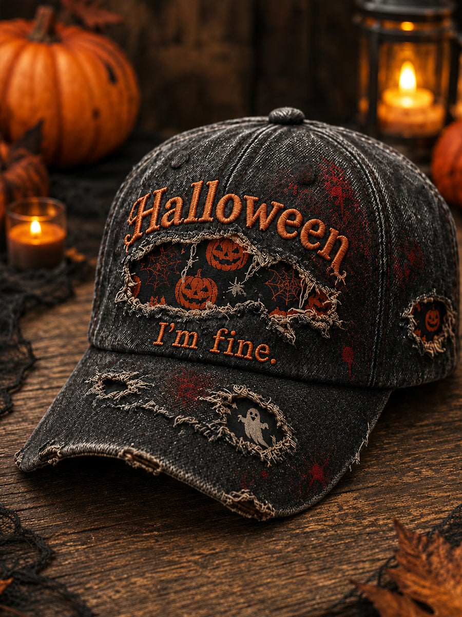Unisex Retro Halloween Pumpkin Spider Ghost Art Print Hat