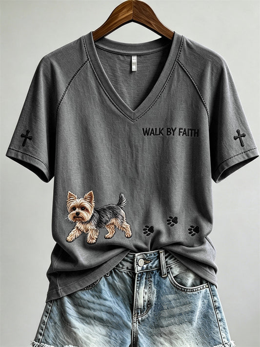 Women's Walk By Faith Yorkshire Dog & Paw Prints short-sleeved T-shirt