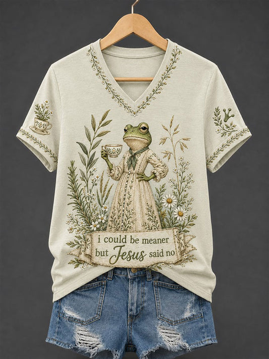 Women's 'I Could Be Meaner But Jesus Said No' Printed Casual T-Shirt