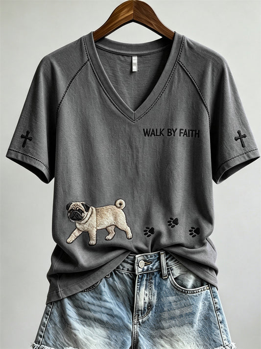 Women's Walk By Faith Pug Dog & Paw Prints short-sleeved T-shirt