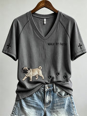 Women's Walk By Faith Pug Dog & Paw Prints short-sleeved T-shirt