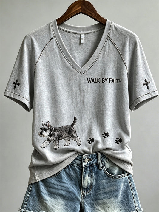 Women's Walk By Faith Schnauzer Dog & Paw Prints short-sleeved T-shirt