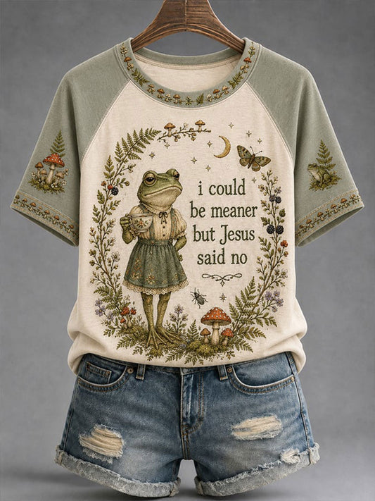 Women's 'I Could Be Meaner But Jesus Said No' Printed Casual T-Shirt
