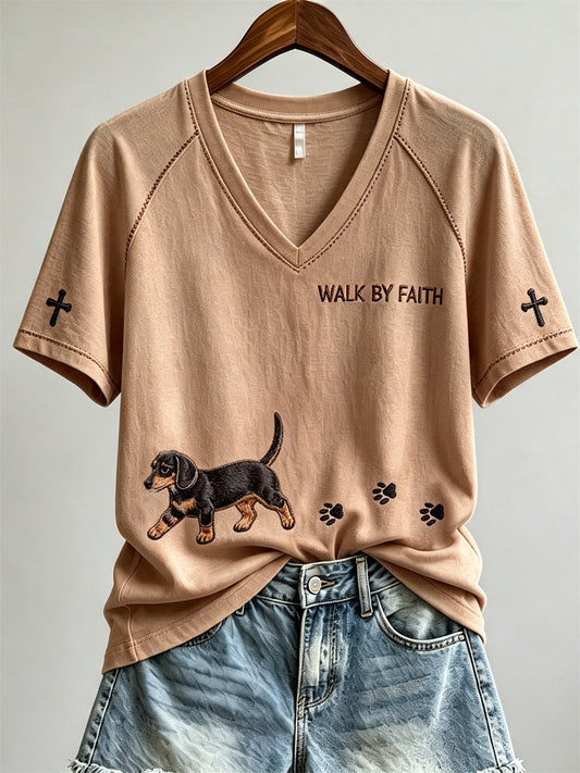 Women's Walk By Faith Dachshund Dog & Paw Prints short-sleeved T-shirt