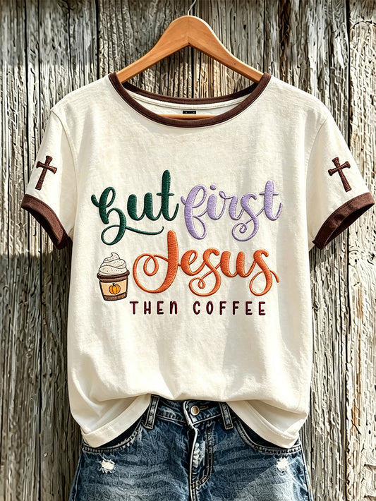 Women's faith-themed fun slogan pattern printed casual short-sleeve T-shirt