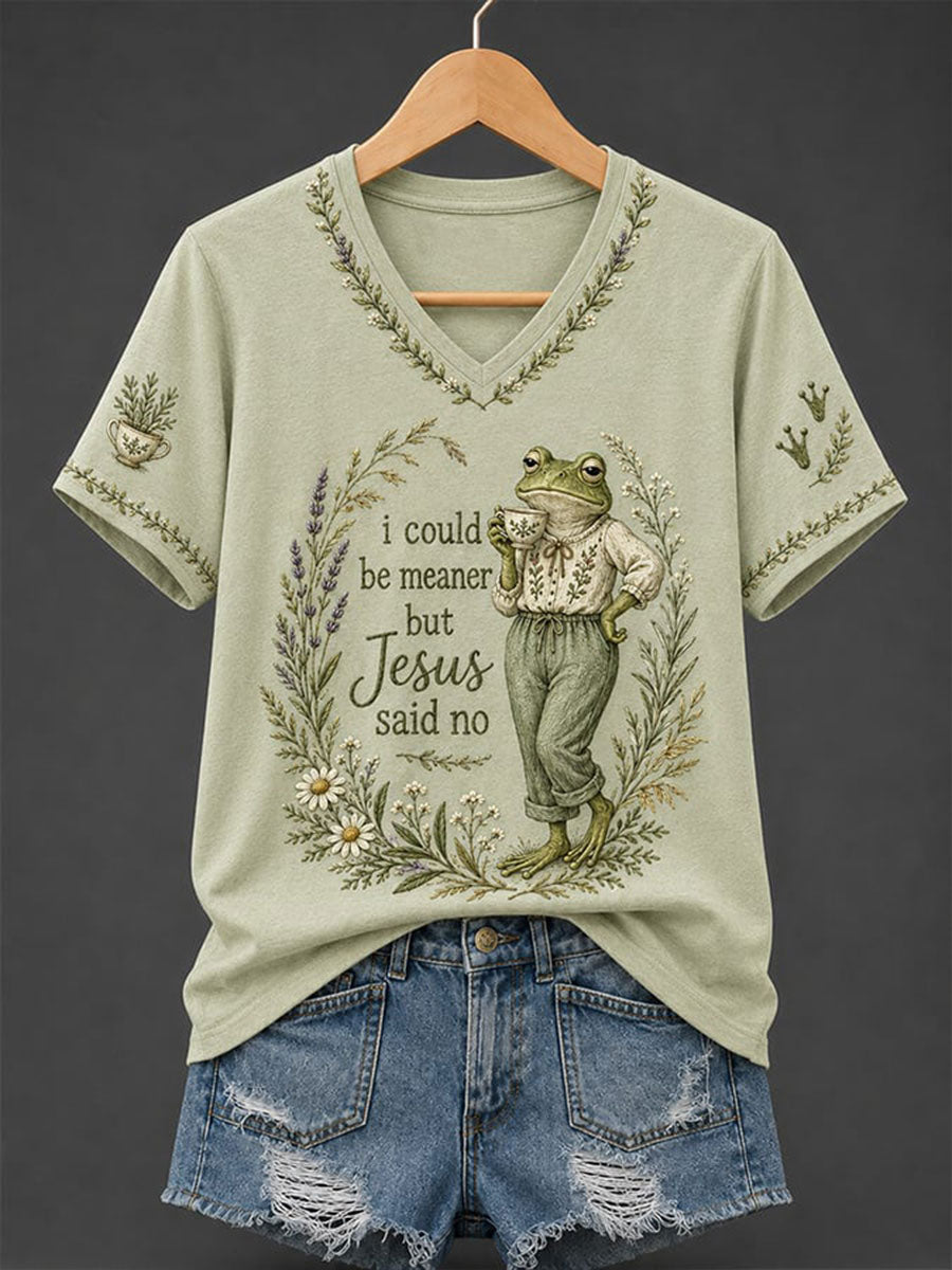Women's 'I Could Be Meaner But Jesus Said No' Printed Casual T-Shirt