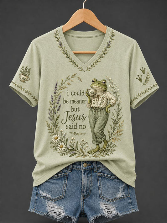 Women's 'I Could Be Meaner But Jesus Said No' Printed Casual T-Shirt