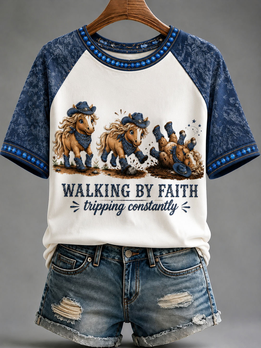 Women's Walking By Faith Tripping Constantly Round Neck Short Sleeve T-shirt