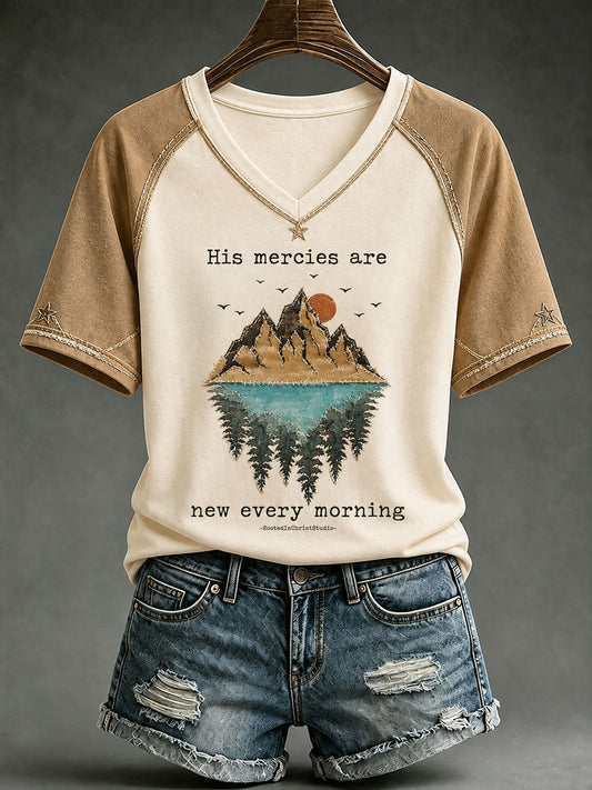 Women's History Mercies Are New Every Morning V-neck T-shirt