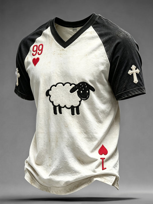 Men's He Left The 99 Playing Card Inspired Faith Print V-neck T-shirt