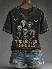 Women's The Golden Ghouls Print Casual V-Neck Tee